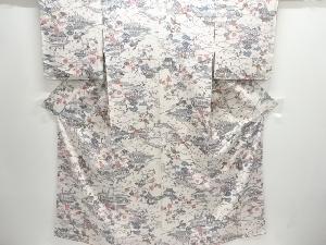 未使用品　家屋に草花模様小紋着物